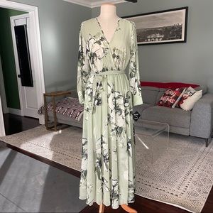 NWT Long Floral Green Dress